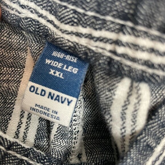 Old Navy Woman’s Blue White Striped Wide Leg Linen Cotton Blend Pant XXL Boho - Picture 3 of 7